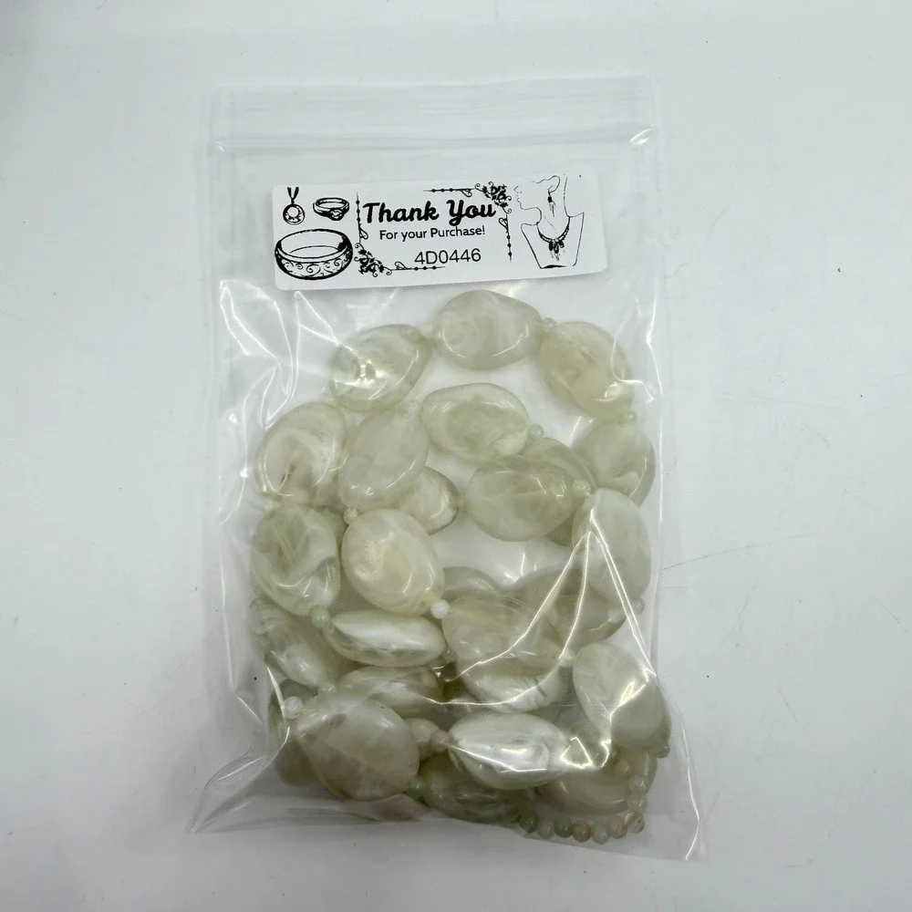 Pale Green Translucent Marbled Bead Double Strand Necklace Statement Jewelry